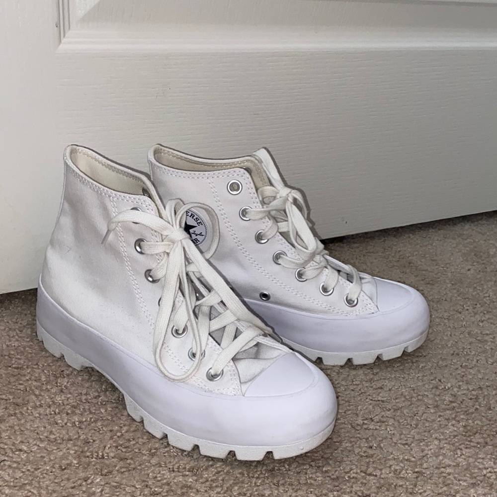 White high top wedge converse